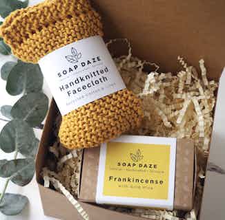 Eco- Friendly Handmade Soap and Organic Facecloth Gift Box | Frankincense from Soap Daze