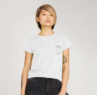 B-Conscious | Planet Embroidery Organic Short Sleeve T-Shirt | White from Reflexone in eco-conscious t-shirts for women, Sustainable Tops For Women