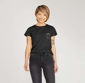 B-Conscious | Planet Embroidery Organic Short Sleeve T-Shirt | Black from Reflexone in eco-conscious t-shirts for women, Sustainable Tops For Women