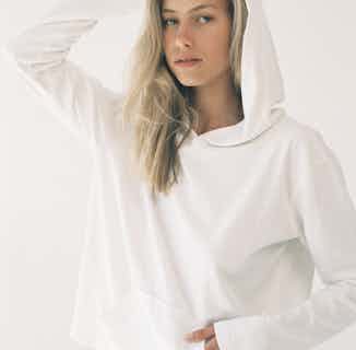 Shavasana Hoodie | Organic Cotton Yoga Workout Hoodie | White from Inhala Soulwear in sustainably made hoodies, Sustainable Tops For Women