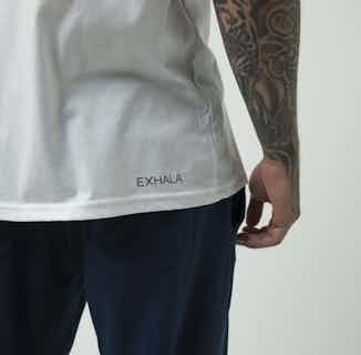 Om | Organic Cotton Yoga T Shirt | White | Navy from Inhala Soulwear