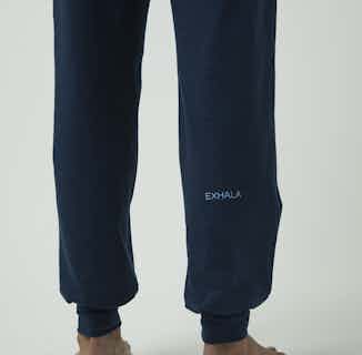 Peace | Organic Cotton Yoga Pants | Navy from Inhala Soulwear in sustainable bottoms for men, Men's Sustainable Fashion