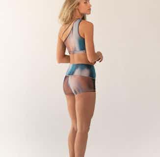 Harmony | Regenerated Fabric Yoga Workout Shorts | Tripoli | Transcendence from Inhala Soulwear in sustainable cycling shorts, sustainable workout gear for women