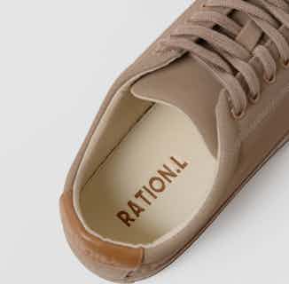 R-Kind | Certified Organic & Recycled Flat Trainer | Pluto Putty Beige from Ration.L in sustainable women's trainers, sustainable ethical shoes for women