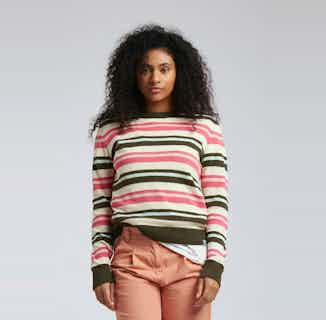 Trip | GOTS Organic Cotton Women's Striped Jumper | Pink White & Green from Komodo in sustainable women's sweaters, Sustainable Tops For Women