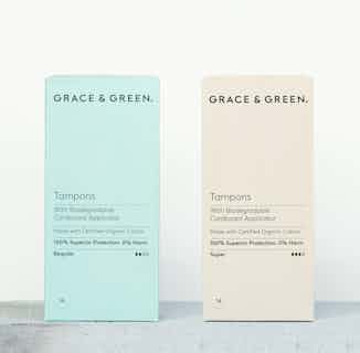 Organic Cotton Biodegradable Applicator Tampons | Various Pack Sizes from Grace and Green in eco friendly feminine hygiene products, sustainable hygiene products