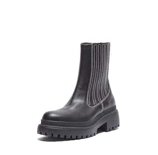 Irelanda | Recycled Fabric Chunky Boot with Piping Detail | Black from Mireia Playà in sustainable ethical shoes for women, Women's Sustainable Clothing