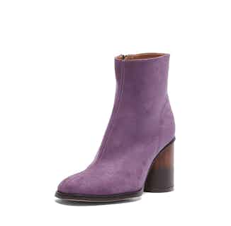 Edita Sn | Vegan Suede Wooden Heeled Pointed Boot | Lilac from Mireia Playà in sustainable boots for women, sustainable ethical shoes for women
