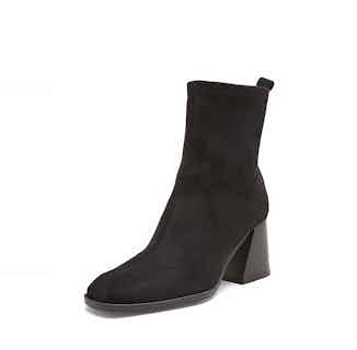 Gabriela | Vegan Suede Square Heeled Ankle Boot | Black from Mireia Playà in sustainable ethical shoes for women, Women's Sustainable Clothing