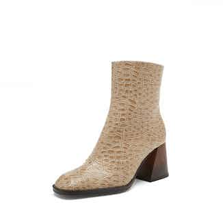 Georgina | Vegan Coconut Tile Square Toe Ankle Boot | Beige from Mireia Playà in sustainable ethical shoes for women, Women's Sustainable Clothing