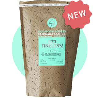 Go Tireless | Organic Ground Coffee | Cordyceps and Chanterelle | 22- 28 Servings from Mushroom Cups in organic health foods, Sustainable Food & Drink