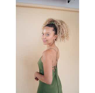 Rayne | 100% Organic Bamboo Slip Dress | Olive Green from Good House London in ethical dresses for women, ethical skirts & dresses
