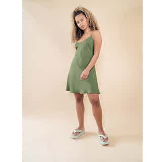 Rayne | 100% Organic Bamboo Slip Dress | Olive Green from Good House London in ethical dresses for women, ethical skirts & dresses