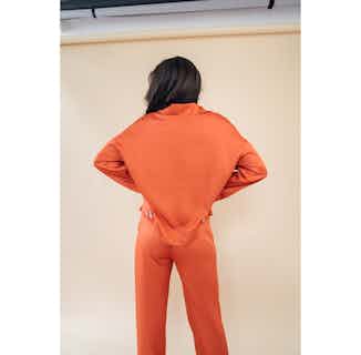 Maggie | 100% Organic Bamboo French Seamed Shirt | Chilli Orange from Good House London in sustainable cotton shirts for women, Sustainable Tops For Women