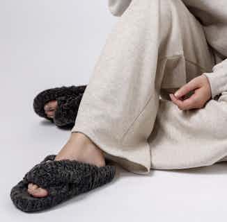Katie | Recycled Polyester and Faux Fur Slipper | Charcoal from Shu Da Living in sustainable ethical shoes for women, Women's Sustainable Clothing