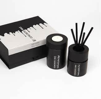 Black Fibre Reed Diffuser and Vegan Wax Candle | Gift Box from Concrete & Wax in eco-friendly homeware, Sustainable Homeware & Leisure