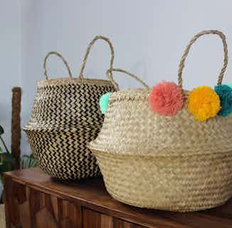 Mai | Natural Seagrass Basket with Pompoms from Harfi in eco-friendly homeware, Sustainable Homeware & Leisure