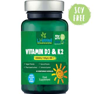 Plant Based Vitamin D3 4,000IU & Vitamin K2 MK-7 100µg | 60 Capsules from Livewell Naturals in vegan friendly supplements, Sustainable Beauty & Health