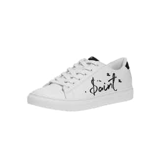 $aint | Unisex Ethically Sourced Vegan Leather Trainers | White & Black from J&R Artisan Fashion in sustainable women's trainers, sustainable ethical shoes for women