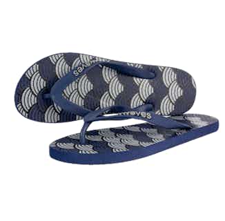 100% Natural Biodegradable & Recyclable Vegan Rubber Women's Flip Flop | Navy Seashells from Waves Flip Flops in sustainable ethical shoes for women, Women's Sustainable Clothing