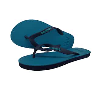 100% Natural Biodegradable & Recyclable Vegan Rubber Unisex Flip Flop | Turquoise & Navy Two Tone from Waves Flip Flops in eco-friendly men's sandals, sustainable footwear for men