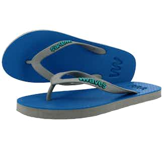 100% Natural Biodegradable & Recyclable Vegan Rubber Men's Flip Flop | Blue with Grey Sole from Waves Flip Flops in eco-friendly men's sandals, sustainable footwear for men