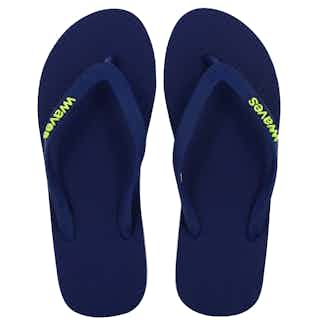 100% Natural Biodegradable & Recyclable Vegan Rubber Men's Flip Flop | Navy with Lime Line from Waves Flip Flops in eco-friendly men's sandals, sustainable footwear for men