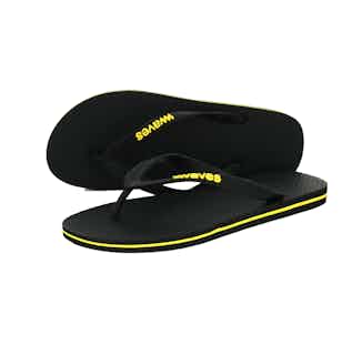 100% Natural Biodegradable & Recyclable Vegan Rubber Men's Flip Flop | Black with Yellow Line from Waves Flip Flops in eco-friendly men's sandals, sustainable footwear for men