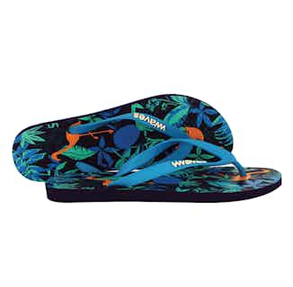 100% Natural Biodegradable & Recyclable Vegan Rubber Women's Flip Flop | Tropical Print Black & Turquoise from Waves Flip Flops in sustainable ethical shoes for women, Women's Sustainable Clothing