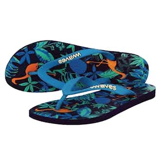 100% Natural Biodegradable & Recyclable Vegan Rubber Women's Flip Flop | Tropical Print Black & Turquoise from Waves Flip Flops in sustainable ethical shoes for women, Women's Sustainable Clothing
