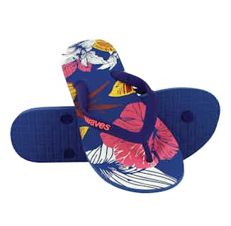 100% Natural Biodegradable & Recyclable Vegan Rubber Women's Flip Flop | Floral Navy Print from Waves Flip Flops in sustainable ethical shoes for women, Women's Sustainable Clothing