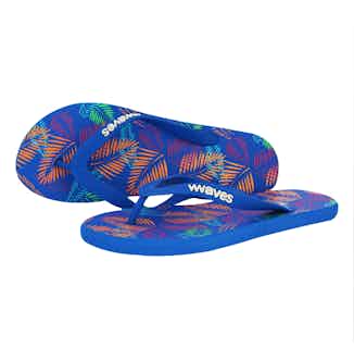 100% Natural Biodegradable & Recyclable Vegan Rubber Women's Flip Flop | Royal Blue with Palm Print from Waves Flip Flops